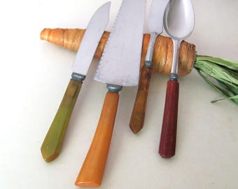 Bakelite 4 pieces assorted serving cutting kitchenware tableware, butter knife, spoon, cake pie server knives
