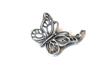 Sterling silver butterfly charm pendant, destash craft supplies, oxidised 925 insect bug jewelry making