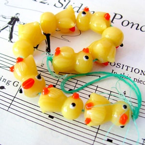 Handmade lampwork beads, ducks rubber duckies, destash supplies lot of 8 yellow ducklings ducks chicks, very cute
