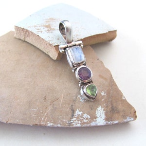 Gemstone Pendant, 925 Sterling Silver, moonstone amethyst citrine, vintage jewelry supplies supply destash image 1