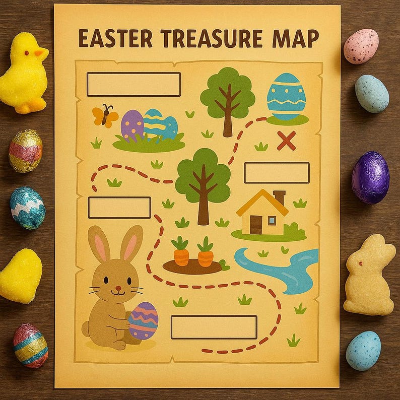 Easter Treasure Hunt Map For Kids Printable Egg Hunt Clue Game Diy