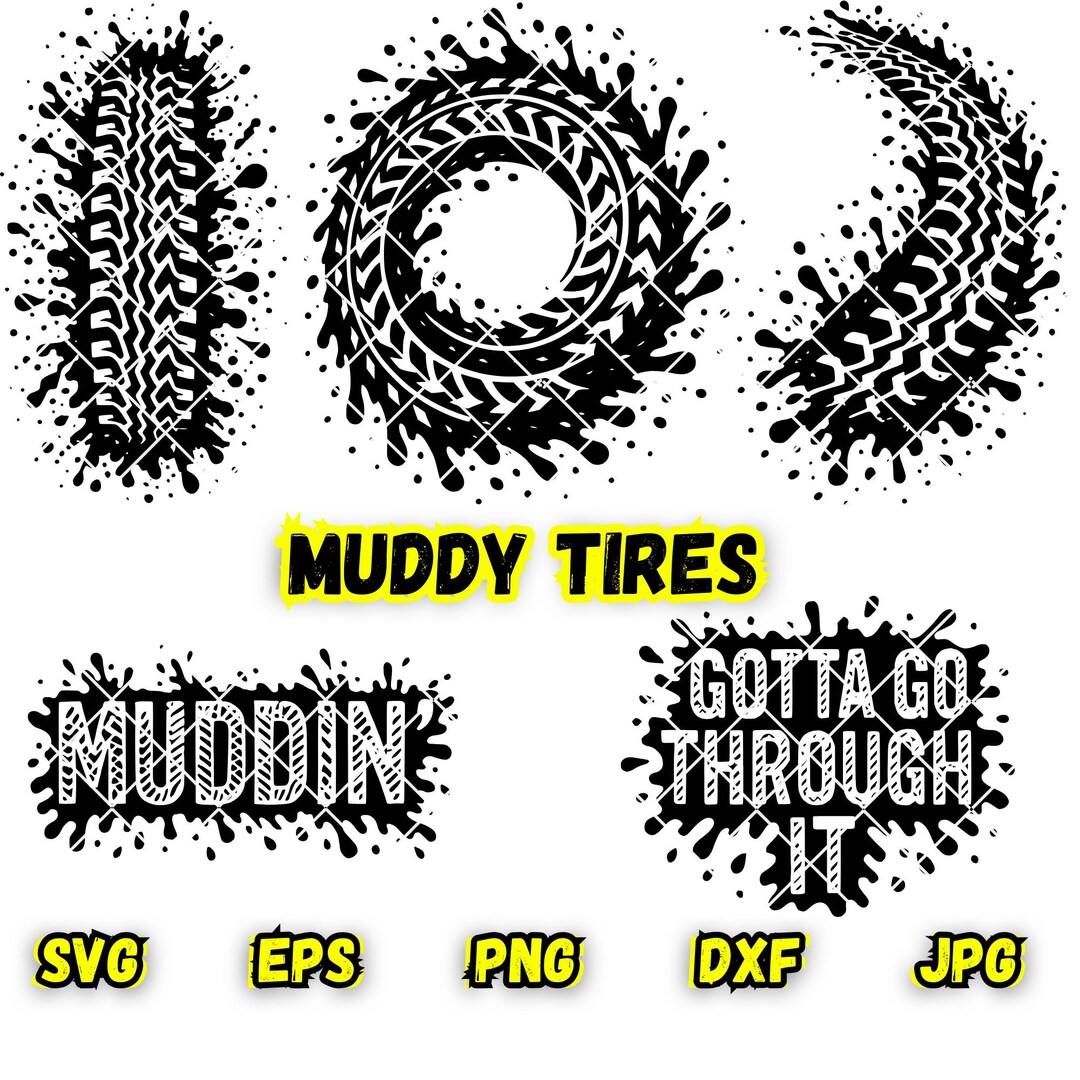 Muddy Tire Track SVG Bundle: Mudding Designs for T-shirts, Stickers ...