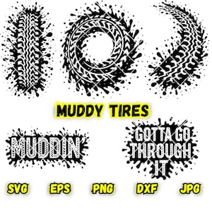 Muddy Tire Track SVG Bundle: Mudding Designs for T-Shirts, Stickers (Digital Download)