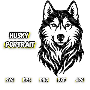 Conception SVG Portrait Husky | T-shirts, mugs et bien plus encore | PNG décoratif de race de chien Husky SVG détaillé