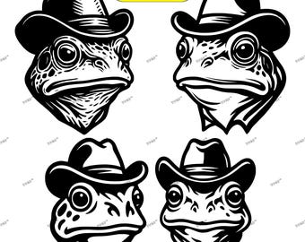Cowboy Frosch SVG Bundle: 4 Western Ochsenfrosch Designs (Digitaler Download)