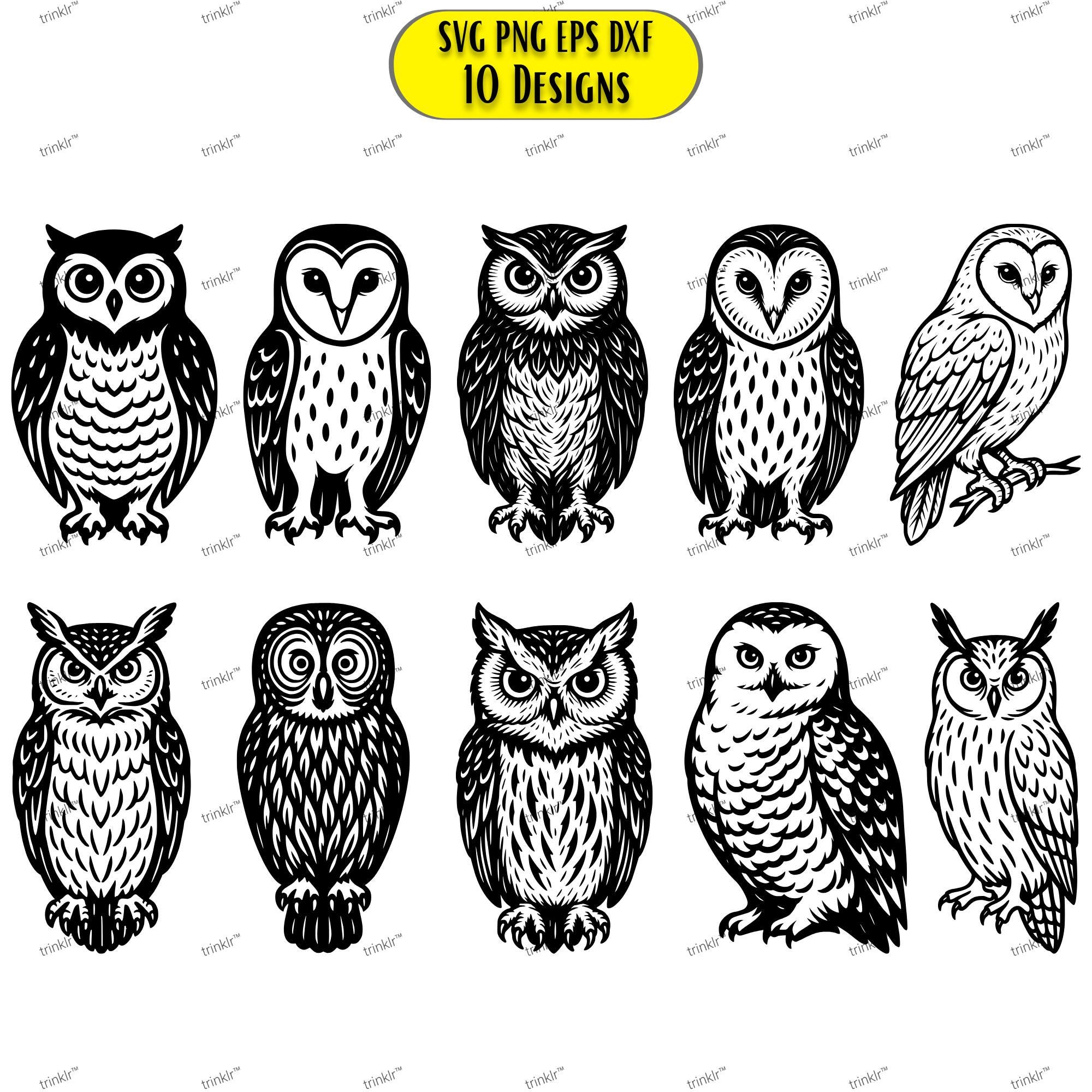 10 Elegant Owl Designs SVG Bundle | Front Facing Owl Clipart (Digital Download)