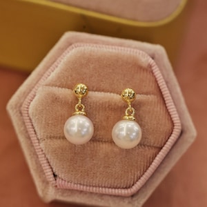 Japanese Akoya Real Pearl Drop Earrings 7.5-8mm,  Gold Bridal Earrings, Bride Wedding Jewelry, Anniversary Gift, Drop Earrings, Gift for Her