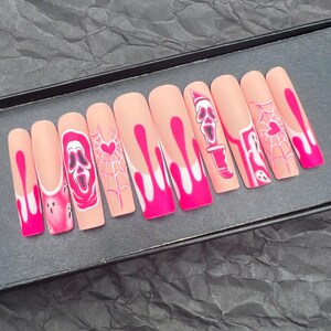 Halloween Press On Nails | Pink Scream Coffin Nails