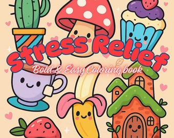 Stress Relief Coloring Book PDF – 207 Printable Pages for Kids & Adults, Instant Digital Download, Bold and Easy Coloring Book