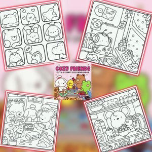 Cozy Friends: Cute Relaxation Coloring Book by Coco Wyo Instant Digital Download Fun Relaxation PDF Book 37 Coloring Pages