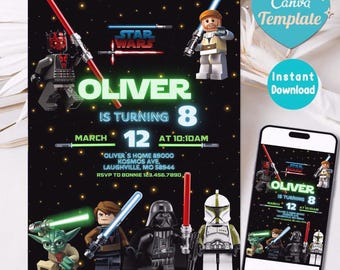 Invitación de cumpleaños imprimible, invitación de estrella, invitación de guerra, fiesta de cumpleaños de Darth Vader, invitación de stormtrooper para descarga instantánea