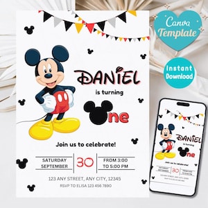 Mickey Mouse Birthday Invitation, Printable Invitation Mickey, Oh Twodles I&#39;m One Mickey, Mickey Mouse Themed Invitation, 1st Birthday