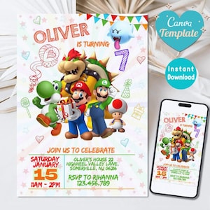 Editable Mario Bros Invitation, Super Mario Birthday Invitation, Printable Birthday Invitations, Digital Birthday Party Invitation Template