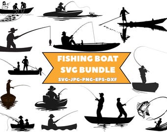 Fisherman in Boat SVG,High Quality Bass Boat SVG Bundle,Fishing Boat SVG bundle,Fisherman Boat Clipart,Fishing Scene Svg,svg Cut Files