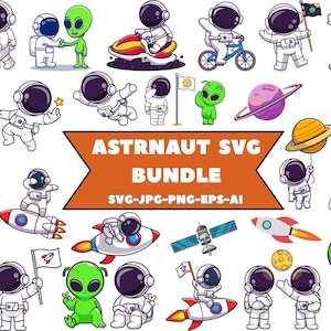 Adorable paquete SVG de astronauta, astronauta PNG, lindo clipart espacial, diseños espaciales para Cricut y sublimación, astronauta SVG, astronauta con cohete SVG