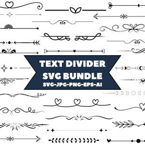 Dekorative Textteiler in SVG- und einzelnen PNG-Bildformaten, ideal für Einladungen, Print-Design und Print-on-Demand-Design.