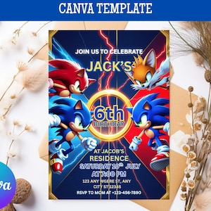 Sonic Editable Birthday Invitation,Editable Sonic,Hedgehog Birthday Party Invitation,For Boy and Girl invitation,Invite Instant Download