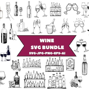 Wine Svg Bundle,Grapevine svg,Drink Illustrations, Wine Glass Svg,Alcohol Svg Bundle,Commercial use,Digital File,Instant Download.
