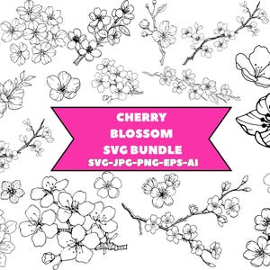 Cherry Blossom Line Art SVG,Floral SVG Bundle,Floral Outline Vector, Digital Cut File, Files For Cricut,Commercial Use,digital file.
