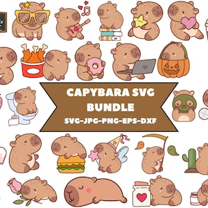 Cute Capybara SVG Bundle,Capybara Digital Stickers & Designs,Instant Digital Download for Cricut,High-Quality Printing,Animal Illustration