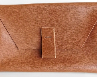 Brown Leather Envelope Clutch, Italian Leather Purse, Medium Size Leather Clutch