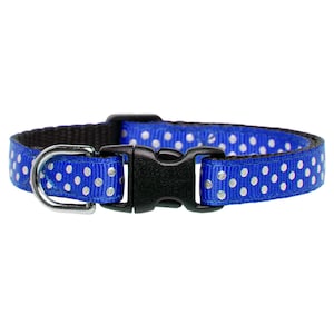 Katzenhalsband - &quot;The Future Is Bright&quot; - Feiertags-Blau mit Silber Metallic Tupfen.&quot;
