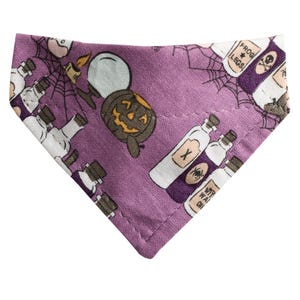 Cat Bandana - &quot;The Spellbound&quot; - Halloween Print Bandana for Cat + Small Dog / Jack-o-lantern, Potions, Spooky / Over-the-Collar Bandana