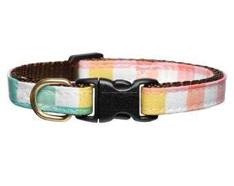 Cat Collar - "The Check, Please" -  Breakaway / Plaid, Checkered, Pastel, Spring / Cat + Kitten