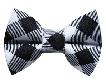 Cat Bow Tie - "The Snow Day" - Black + White Holiday Bow Tie for Cat Collar / Christmas, Buffalo Plaid / Cat, Kitten + Small Dog Bowtie