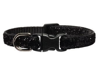 Cat Collar - &quot;The Movie Star&quot; -  Breakaway / Black, No-Shed Glitter, Sparkle / Cat + Kitten