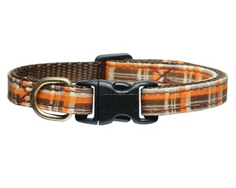 Collar de gato - "The Down to Earth" - Breakaway / Marrón, Naranja, Cuadros / Otoño, Otoño / Gato + Gatito
