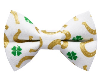 Cat Bow Tie - "The Winning Streak" - Horseshoe Shamrock Lucky Charm Print