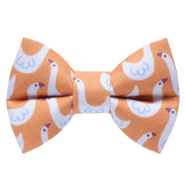 Cat Bow Tie - "The Silly Goose" - Goose Print Bow Tie for Cat Collar / Bird, Summer, Goose, Orange / Cat, Kitten + Small Dog Bowtie