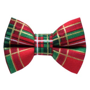 Cat Bow Tie - &quot;The Prancer&quot; - Holiday Bow Tie for Cat Collar / Christmas, New Year&#39;s, Red Tartan Plaid / Cat, Kitten + Small Dog Bowtie