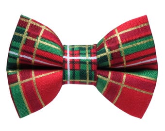 Cat Bow Tie - "The Prancer" - Holiday Bow Tie for Cat Collar / Christmas, New Year's, Red Tartan Plaid / Cat, Kitten + Small Dog Bowtie