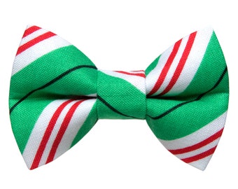 Cat Bow Tie - "The Workshop Manager" - Green and Red Holiday Stripes