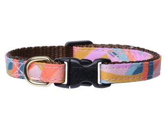 Cat Collar - "The Zero Gravity" -  Breakaway / Jewel Toned, Squiggles, Maximalist, Pink, Orange / Cat + Kitten