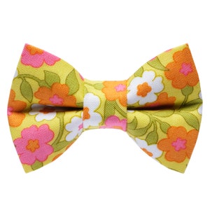Cat Bow Tie - "The Glamper" - Retro Floral Print Bow Tie for Cat Collar / Floral, Summer, Yellow / Cat, Kitten + Small Dog Bowtie