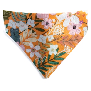 Cat Bandana - &quot;The Force of Nature&quot; - Orange Fall Floral Bandana for Cat + Small Dog / Flowers, Leaves, Autumn  / Over-the-Collar Bandana