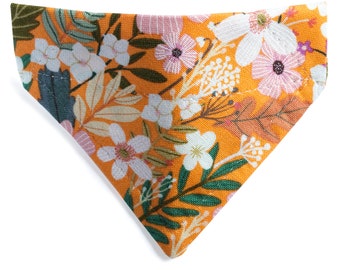 Cat Bandana - "The Force of Nature" - Orange Fall Floral Bandana for Cat + Small Dog / Flowers, Leaves, Autumn  / Over-the-Collar Bandana