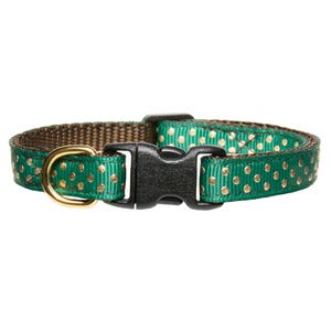 Cat Collar - &quot;The Million Dollar Kitty&quot; - Hunter Green with Metallic Gold Swiss Dot