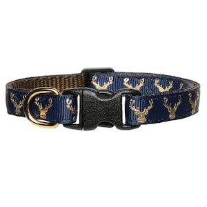 Cat Collar - "The Big League" - Navy with Metallic Gold Deer