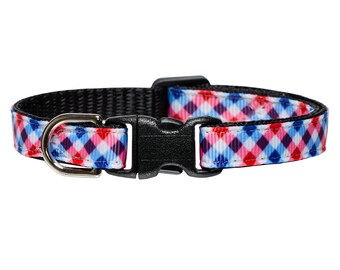 Cat Collar - "The Intern" -  Breakaway / Plaid, Patriotic, Red, White Blue / Cat + Kitten