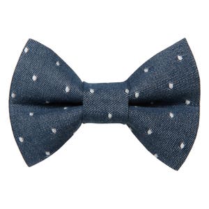 Cat Bow Tie - "The Frisky Business" - Blue Chambray with White Polka Dots