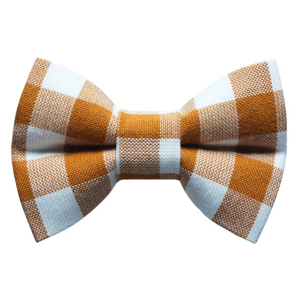 Cat Bow Tie - "The All Checked Out" - Acorn Brown Gingham Bow Tie for Cat Collar / Fall, Autumn / Cat, Kitten + Small Dog Bowtie