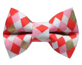 Cat Bow Tie - "The Dancer" - Holiday Bow Tie for Cat Collar / Christmas, New Year's, Pink, Red, Gold / Cat, Kitten + Small Dog Bowtie