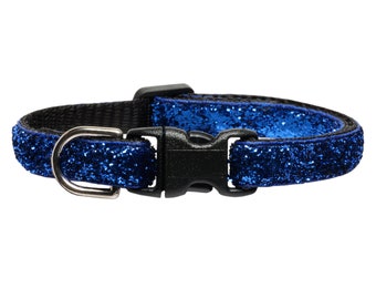 Cat Collar - &quot;The Starlet&quot; -  Breakaway / Dark Blue Sparkle No-Shed Glitter / Cat + Kitten