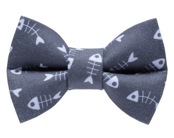 Cat Bow Tie - "The Bone Appetit" - Fish Bone Print Bow Tie for Cat Collar / Fish, Summer, Nautical / Cat, Kitten + Small Dog Bowtie