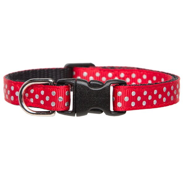 Cat Collar - "The Future Is Bright" - Holiday Red with Silver Metallic Polka Dots