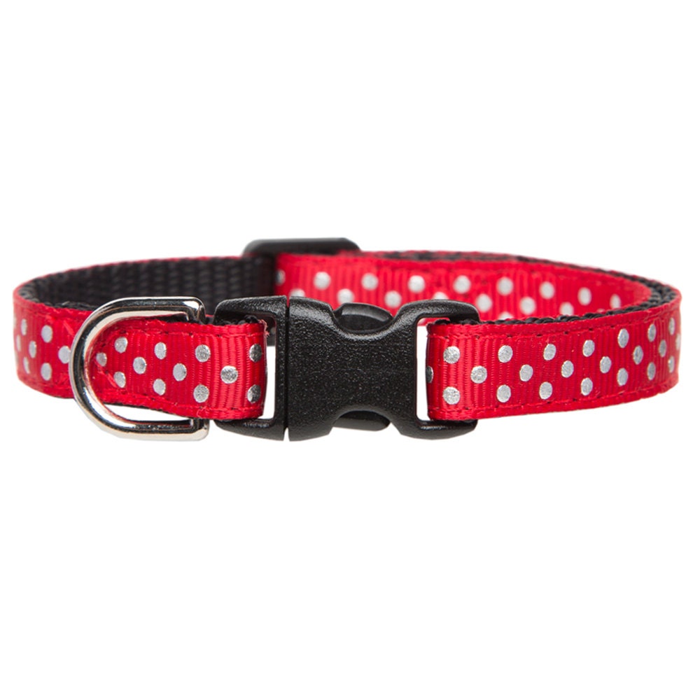 Cat Collar - "The Future Is Bright" Holiday Red With Silver Metallic Polka Dots